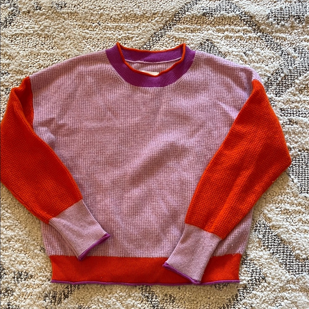 Maeve Colorful Crew Neck Sweater in Purple and Orange